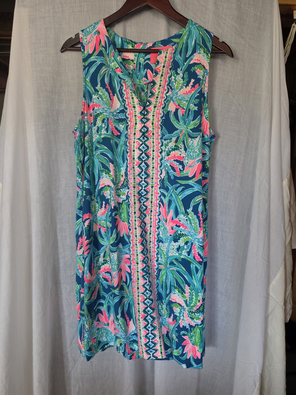 Lilly Pulitzer Sleeveless Tropical Shift Dress in Teal & Pink